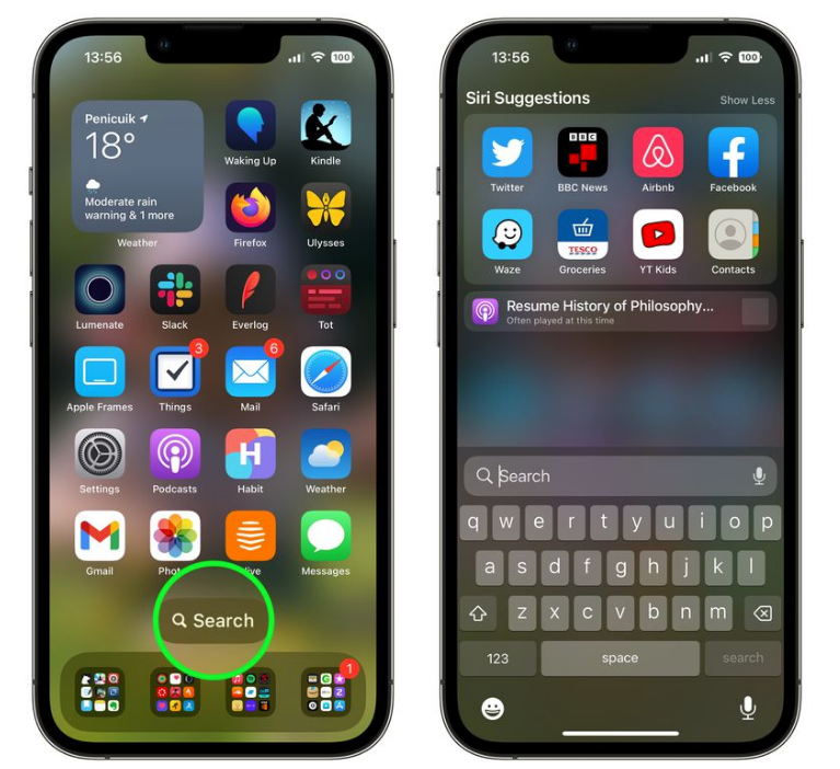 融水苹果手机维修分享升级到 iOS 16 后，如何删除主屏幕上的搜索按钮 